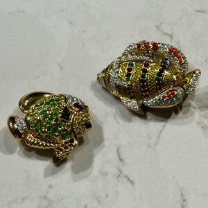 Swarovski Signed Set of 2 Colorful Fish Brooch/Pins